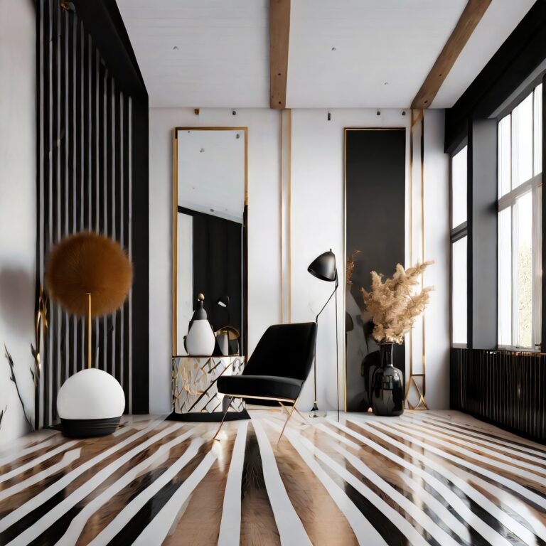 Firefly Modern nordic design stylish interior with tranding floor, in black, white, Mirrors and Wood