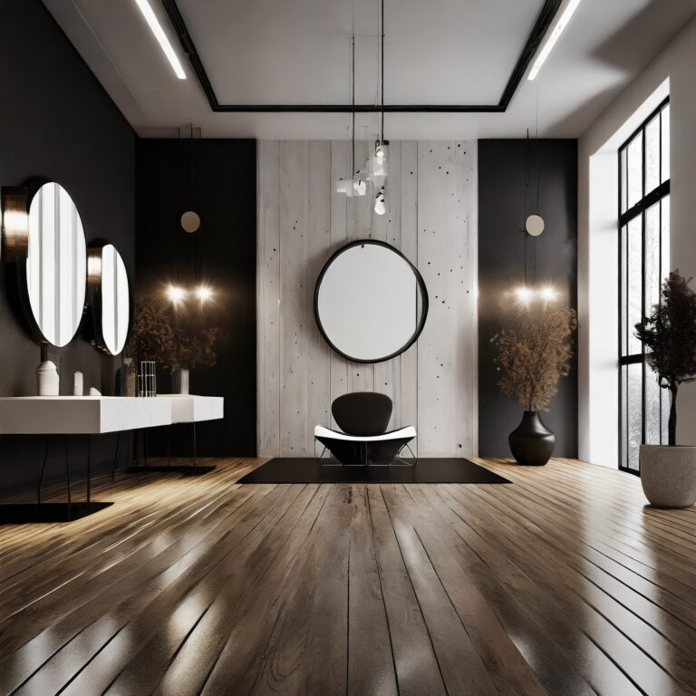 Firefly Modern nordic design stylish interior with tranding floor, in black, white, Mirrors and Wood(2)